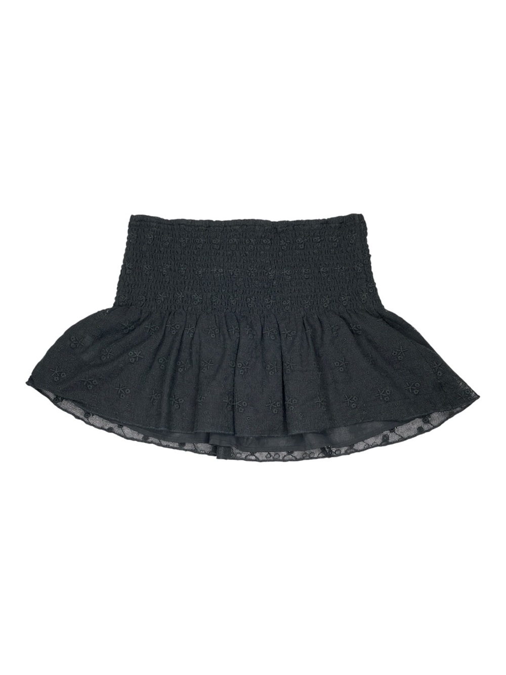 American Eagle Y2K Black Smocked Lace Micro Mini Skirt Lined Size M - Picture 3 of 6